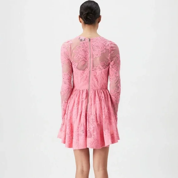 NWT Bardot Ellie Lace Corset Dress Hot Pink Bloom XL Mini Skirt Long Sleeve - Picture 8 of 10